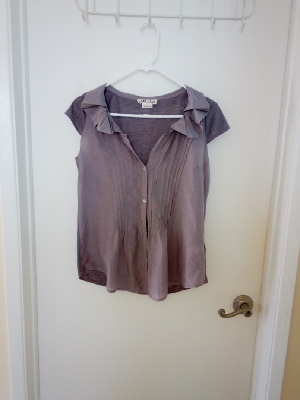 Soft Pleated Lavender Cap-Sleeve Blouse